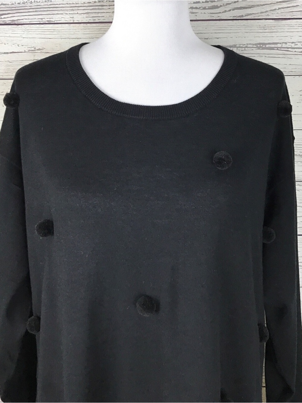 crown & ivy Black Pom Pom Crewneck Sweater Size 2X - Picture 2 of 8